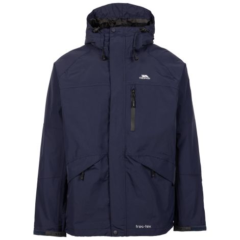 Trespass Men's Waterproof Windproof Jacket in Navy Corvo, Front view on mannequin