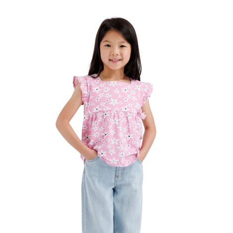 Girls Printed Top Damia in Sweetpink, Front view on mannequin
