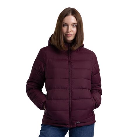 Trespass Womens Padded Jacket in Fig Elegant, Front view on mannequin
