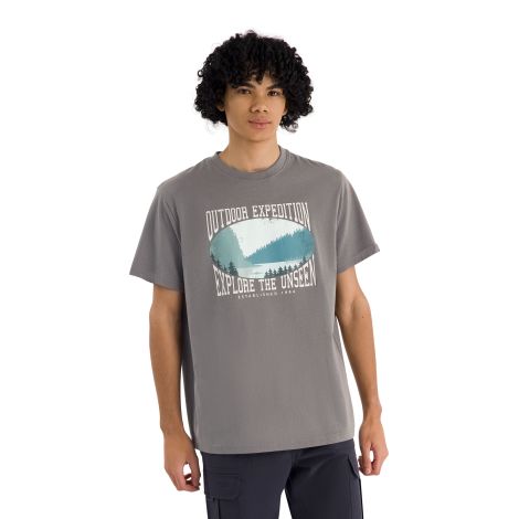 Mens Casual Round Neck T-Shirt Gallon in Green Smoke