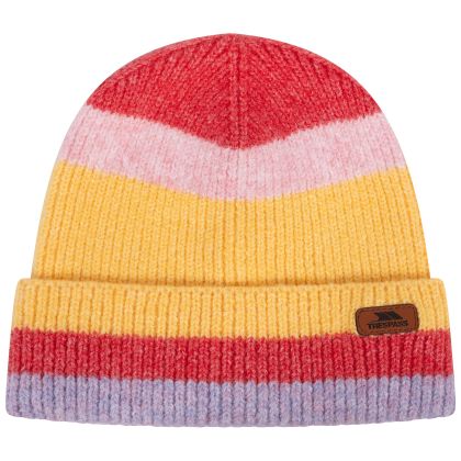 Womens Knitted Hat Akino in Soft Orange, Hat at angled view