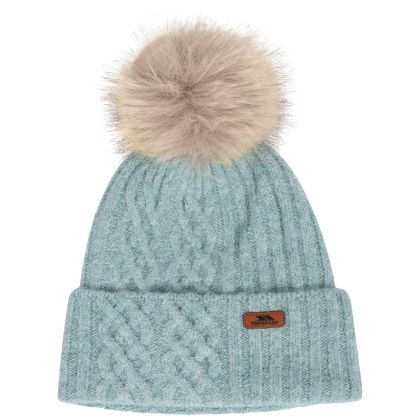 Womens Knitted Hat Cedar in Dusty Teal, Hat at angled view