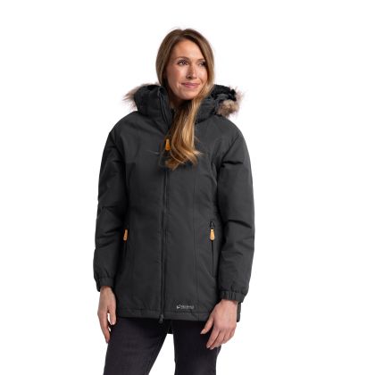 Celebrity Women's Fleece Lined Parka Jacket in Black, Front view on mannequin