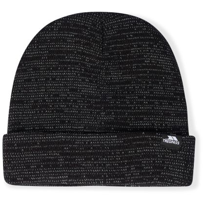 Trespass Adults Beanie Hat Reflective Double Layer Crackle Black, Hat at angled view
