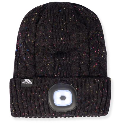 Dazzle Adults' Rechargeable LED Beanie Hat in Black, Hat at angled view