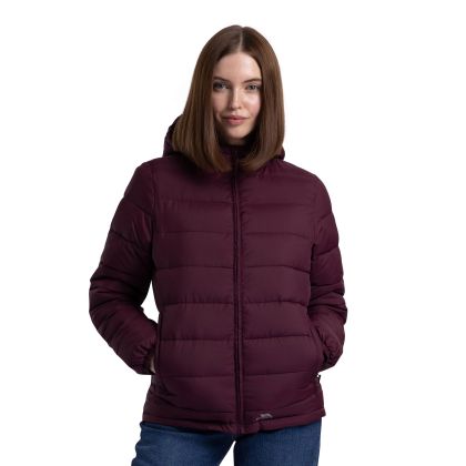 Trespass Womens Padded Jacket in Fig Elegant, Front view on mannequin