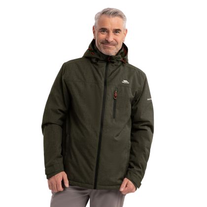 Trespass Mens Padded Waterproof Jacket Fyfinn in Dark Vine Marl, Front view on model
