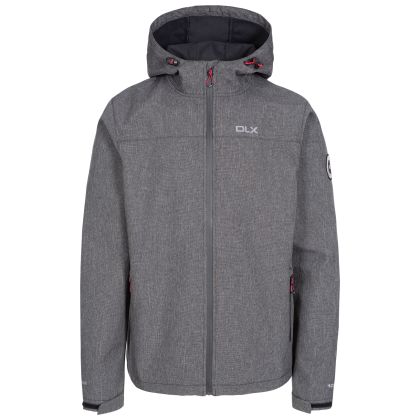 Gabe Men's DLX Softshell Jacket in Black, Front view on mannequin