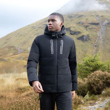 Trespass DLX Men's Down Jacket Hawthorne in BLACK, Front view on mannequin