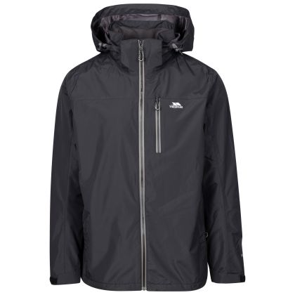 Trespass Men's Waterproof Jacket TP75 Hinderclay in BLACK, Front view on mannequin