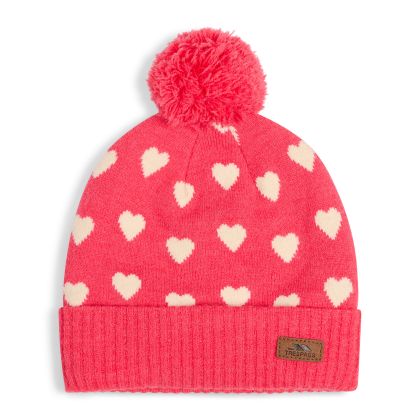 Trespass Girls Pom Pom Hat Jude in Strawberry, Hat at angled view