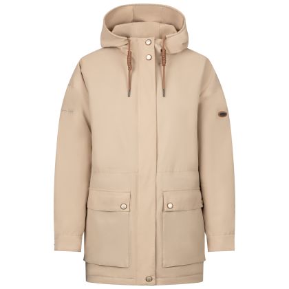Womens Waterproof Jacket Sasser in Light Sand, Front view on mannequin
