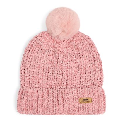 Girls Pompom Hat Sparow in Pink, Hat at angled view