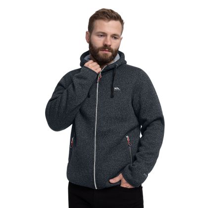 Trespass Mens Fleece Hoodie in Black Tableypipe, Front view on model