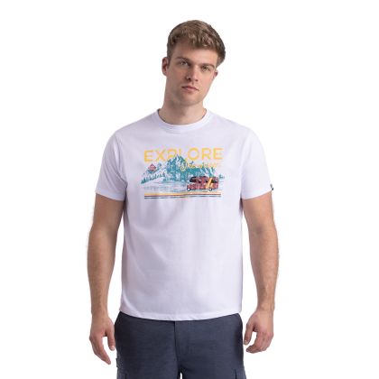 Mens Casual Printed T-Shirt Thelon In White