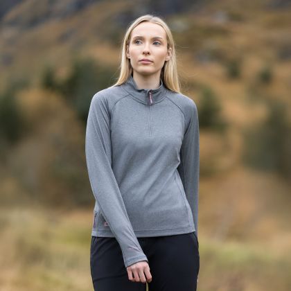 Womens DLX Antibacterial Top Theresa in Grey Marl, Front view on mannequin
