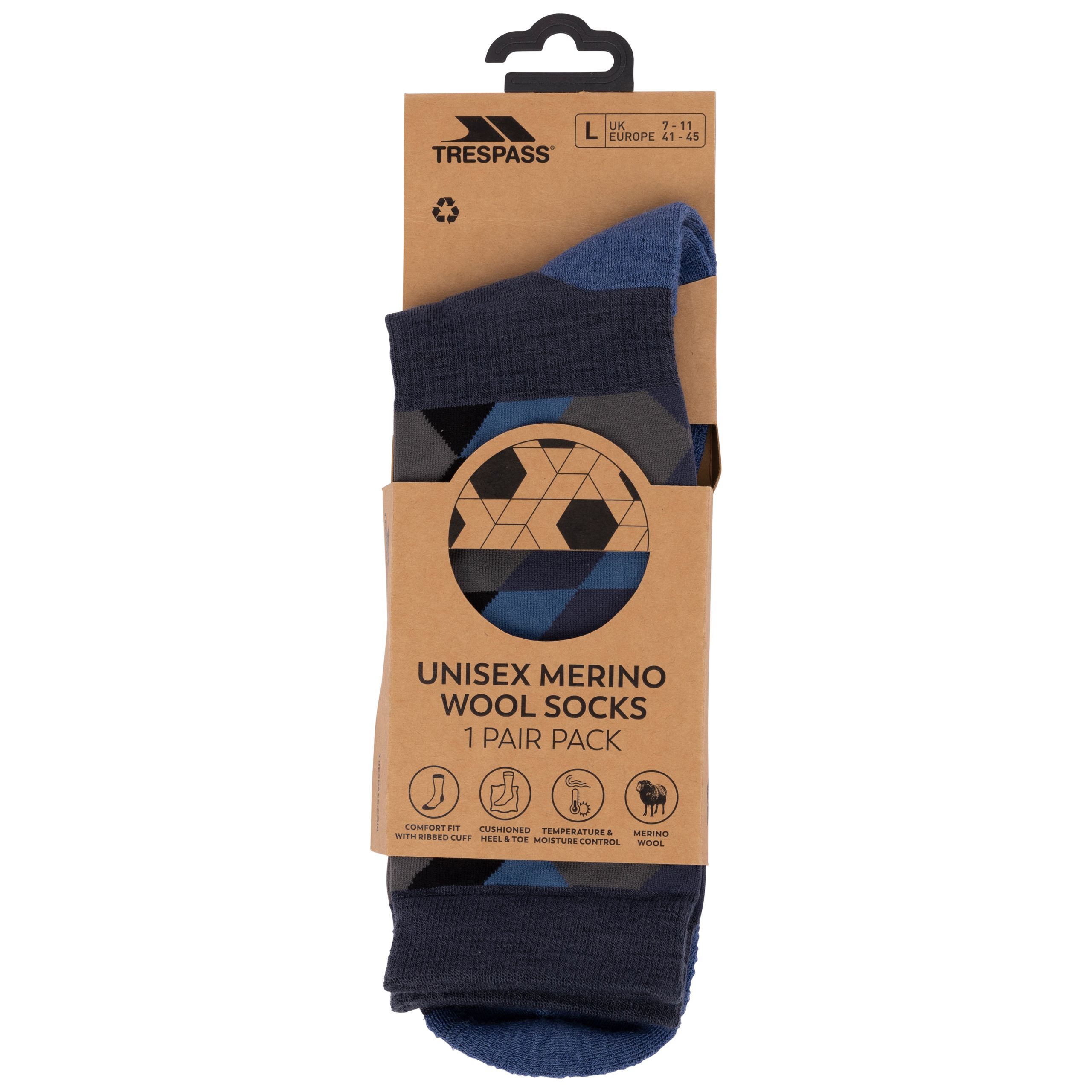 Trespass Unisex Grey Merino Wool Socks Gareth