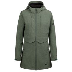 Womens Softshell Jacket Aylmer in Green Willow Marl, Front view on mannequin