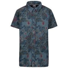 Bizaar Kids' Short Sleeved Shirt in Navy palm print, Front view on mannequin