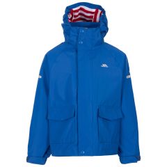Trespass Kids' Waterproof Jacket Bluster in BLUE, Front view on mannequin