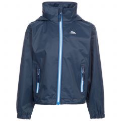 Trespass Kids Waterproof Jacket with Hood Breathable Briar Navy, Front view on mannequin