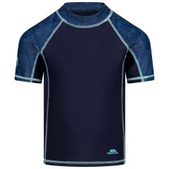 Kids Short Sleeve Rash Guard Calder in NAVY, Front view on mannequin