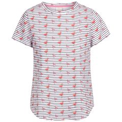 Womens Casual Top Cara in WHITE FLAMINGO STRIPE, Front view on mannequin