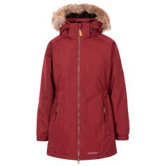 Women s Fleece Lined Parka Jacket Celebrity in DARK CHERRY, Front view on mannequin
