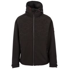 Trespass Men's DLX Softshell Jacket Lewis in BLACK, Front view on mannequin