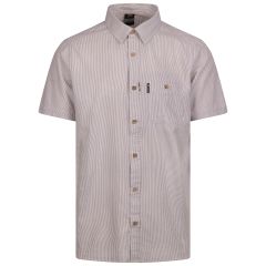Trespass Mens Casual Woven Shirt Slapton Stripe in Oatmilk, Front view on mannequin