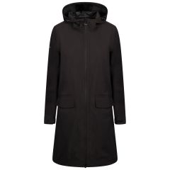 Womens Softshell Waterproof Jacket Sponsor In Black, Front view on mannequin