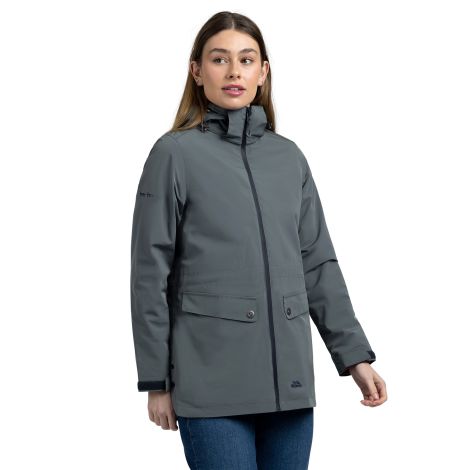 Womens Hooded Waterproof Jacket Tiverton In Teal Mist, Front view on mannequin