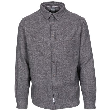 Trespass Men's Cotton Long Sleeve Shirt in Grey Buddworthwas, Front view on mannequin