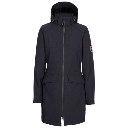 DLX Womens Softshell Jacket Water Resistant Longer Length Maria in Black Marl, Front view on mannequin