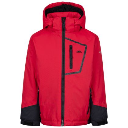 Trespass Boy's Waterproof Jacket Elder in RED, Front view on mannequin