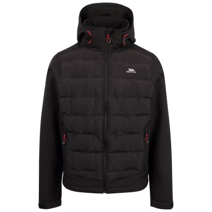 Trespass Mens Hybrid Softshell Jacket Alwero in Black, Front view on mannequin