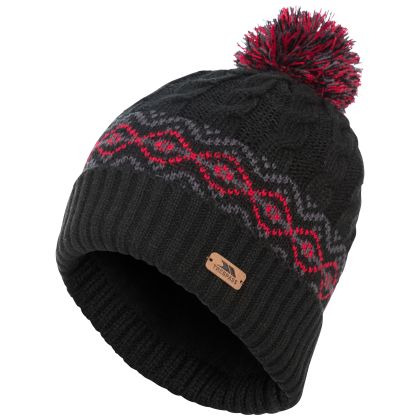 Andrews Men's Fleece Lined Bobble Hat in Black, Hat at angled view