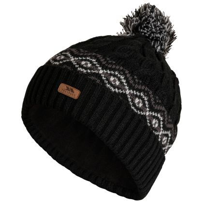 Men s Knitted Hat Andrews in BLACK_WHITE, Hat at angled view