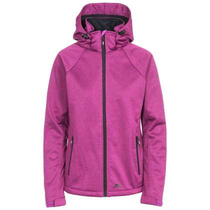 Trespass Womens Softshell Jacket Windproof Angela in Purple, Front view on mannequin