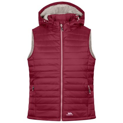 Trespass Womens Hooded Padded Gilet Aretha Fig, Front view on mannequin