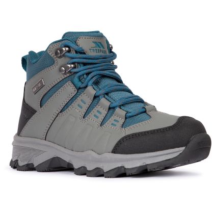 Trespass Kids Mid Cut Boot Ash in Grey, Angled view of footwear