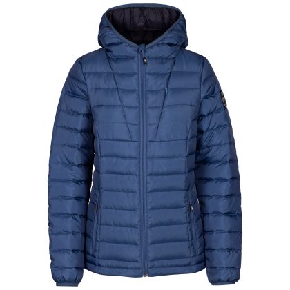 Womens Down Coat Bartush in Indigo Tone, Front view on mannequin