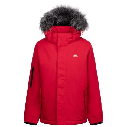 Boys Padded Rain Jacket Braddan in Red, Front view on mannequin