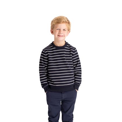 Boys Striped Round Neck Top Broadleaf in Navy