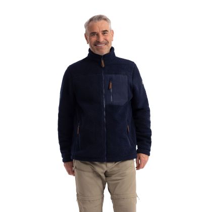 Trespass Mens Sherpa Fleece Jacket Buck B in Navy, Front view on mannequin