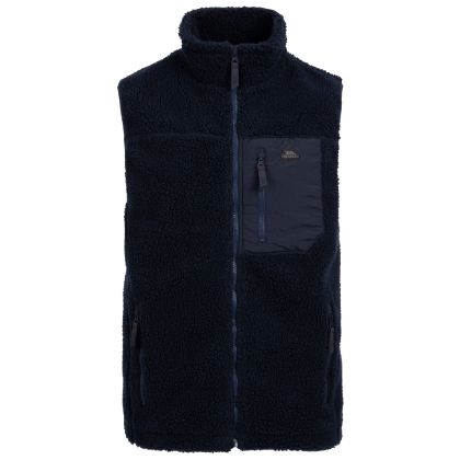 Trespass Mens Fleece Gilet AT300 Buckless in Navy, Front view on mannequin