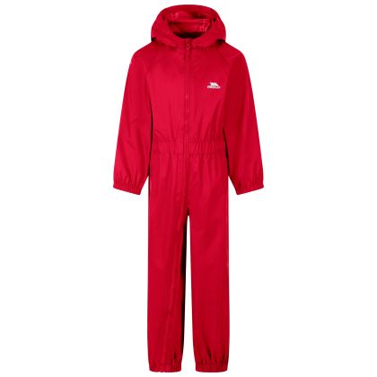 Trespass Kids Waterproof Rain Suit Button in Red