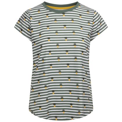 Womens All Over Printed Top Calypso in Green Willow, Front view on mannequin