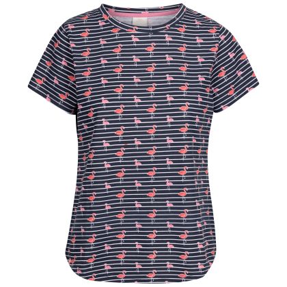 Womens Casual Top Cara in NAVY FLAMINGO STRIPE, Front view on mannequin