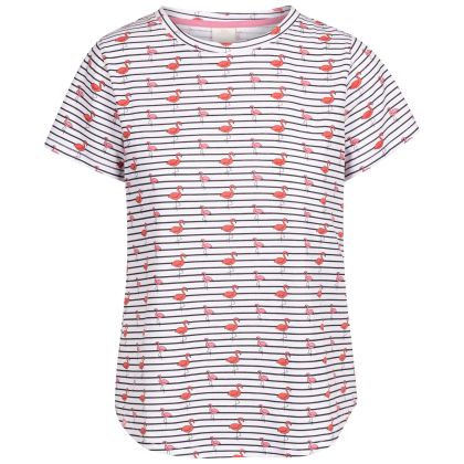 Womens Casual Top Cara in WHITE FLAMINGO STRIPE, Front view on mannequin